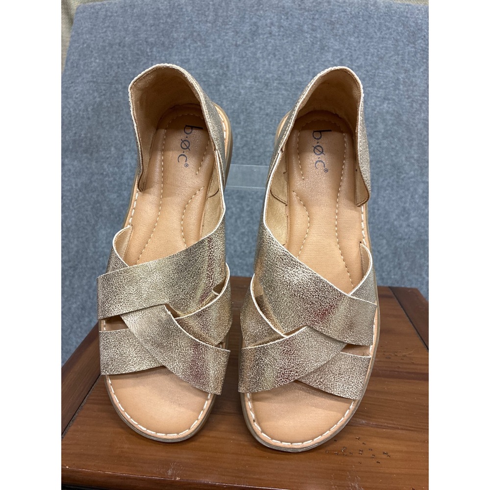 b.o.c. Born Concept Women Gold Metallic Crisscross Flat Sandals  7M